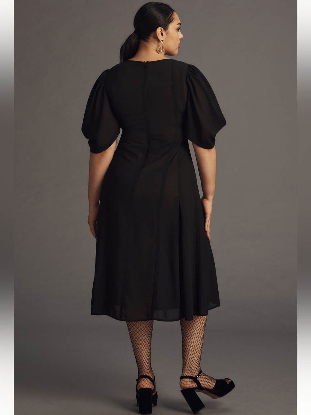 NWT Sold Out Anthropologie Modern Sheer Midi Dress with Puff Sleeves Size 12 - Picture 6 of 16